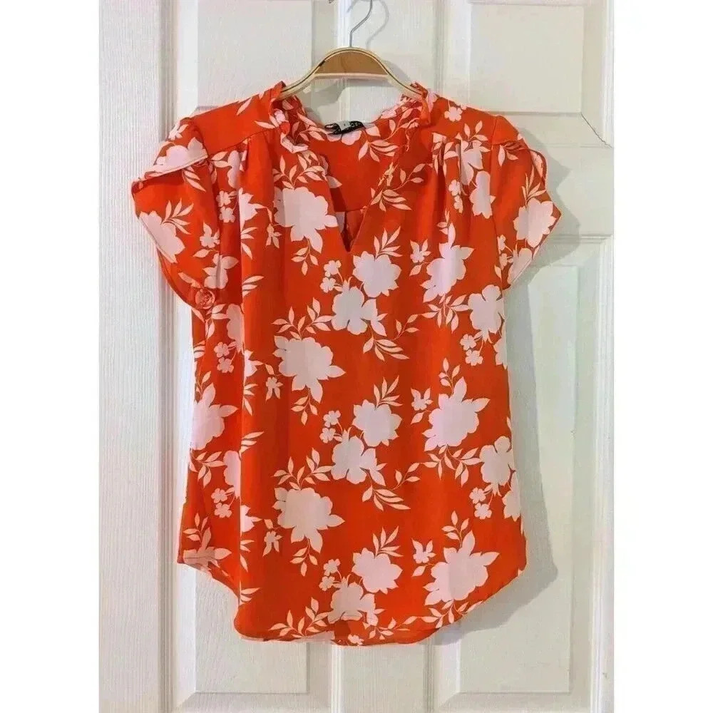 41 Hawthorn Tiffany Tulip Sleeve Floral Shirt Blouse Size XS Red Pink NWT